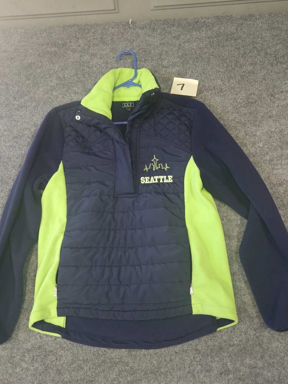 Seattle Seahawks Colors Quilted Pullover Jacket - Navy & Lime Green
